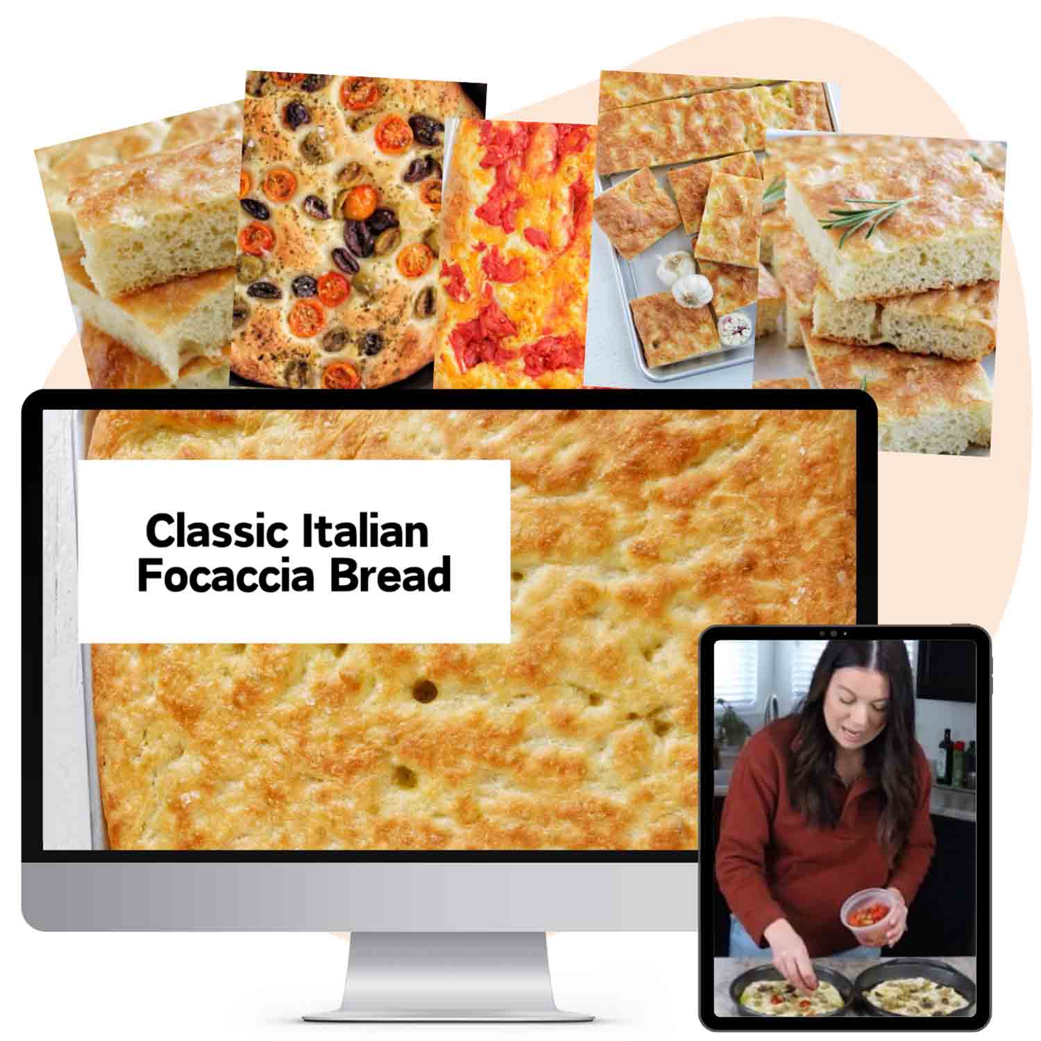 The Italian Focaccia Bread course cover with various types of focaccia bread.