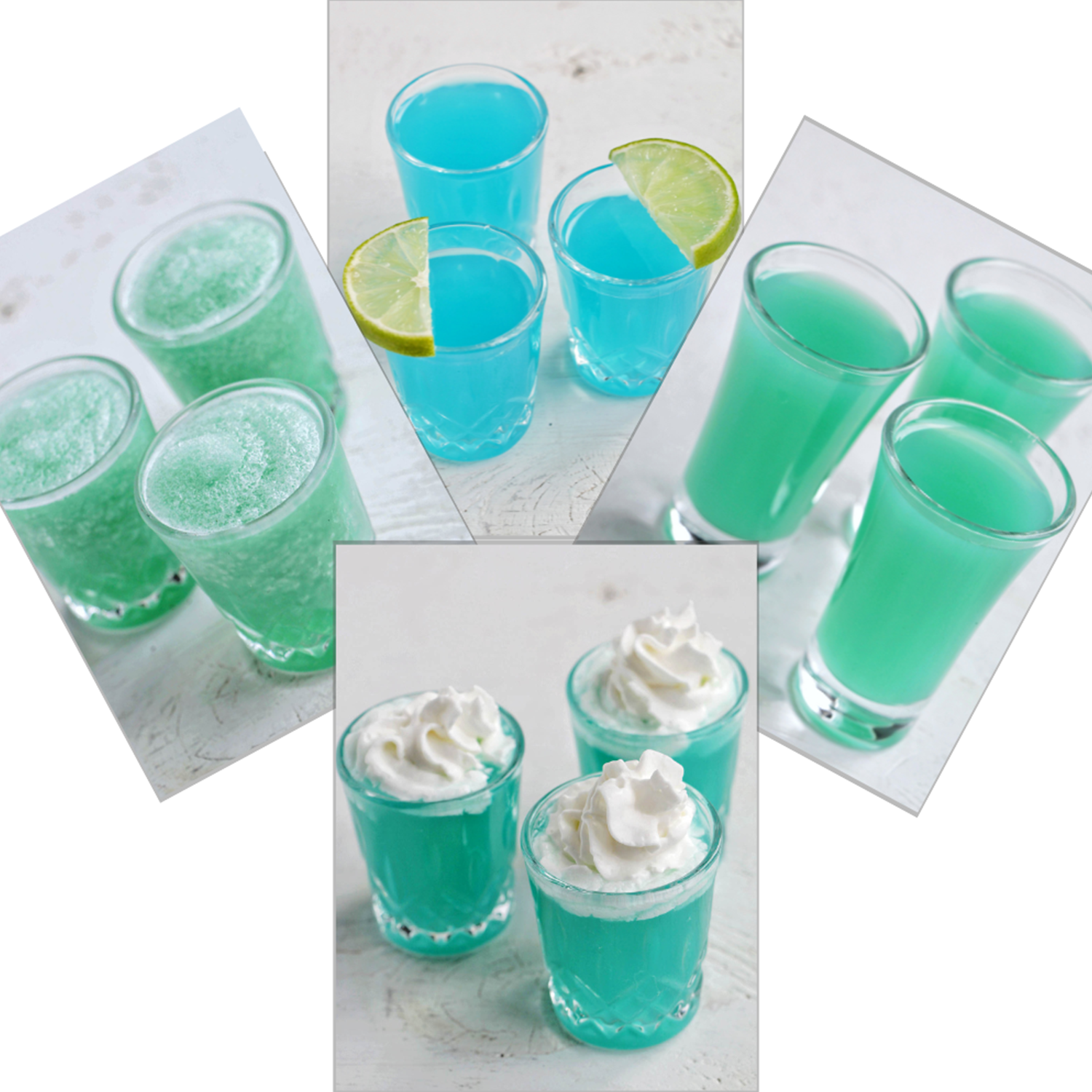 four blue colored shots