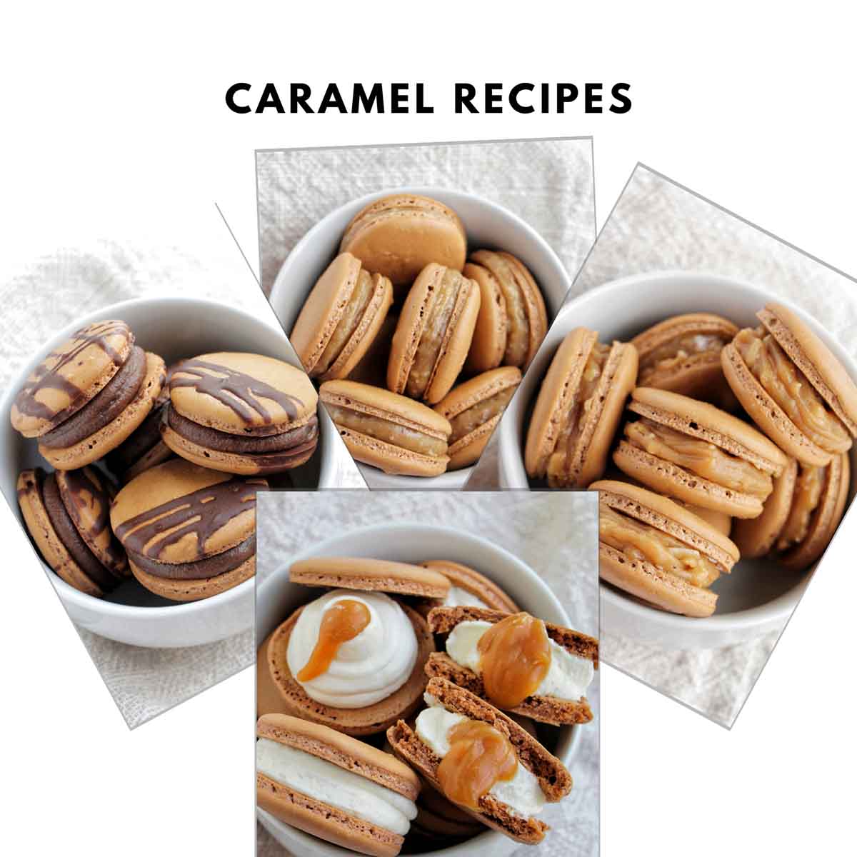 Various caramel filled macarons.