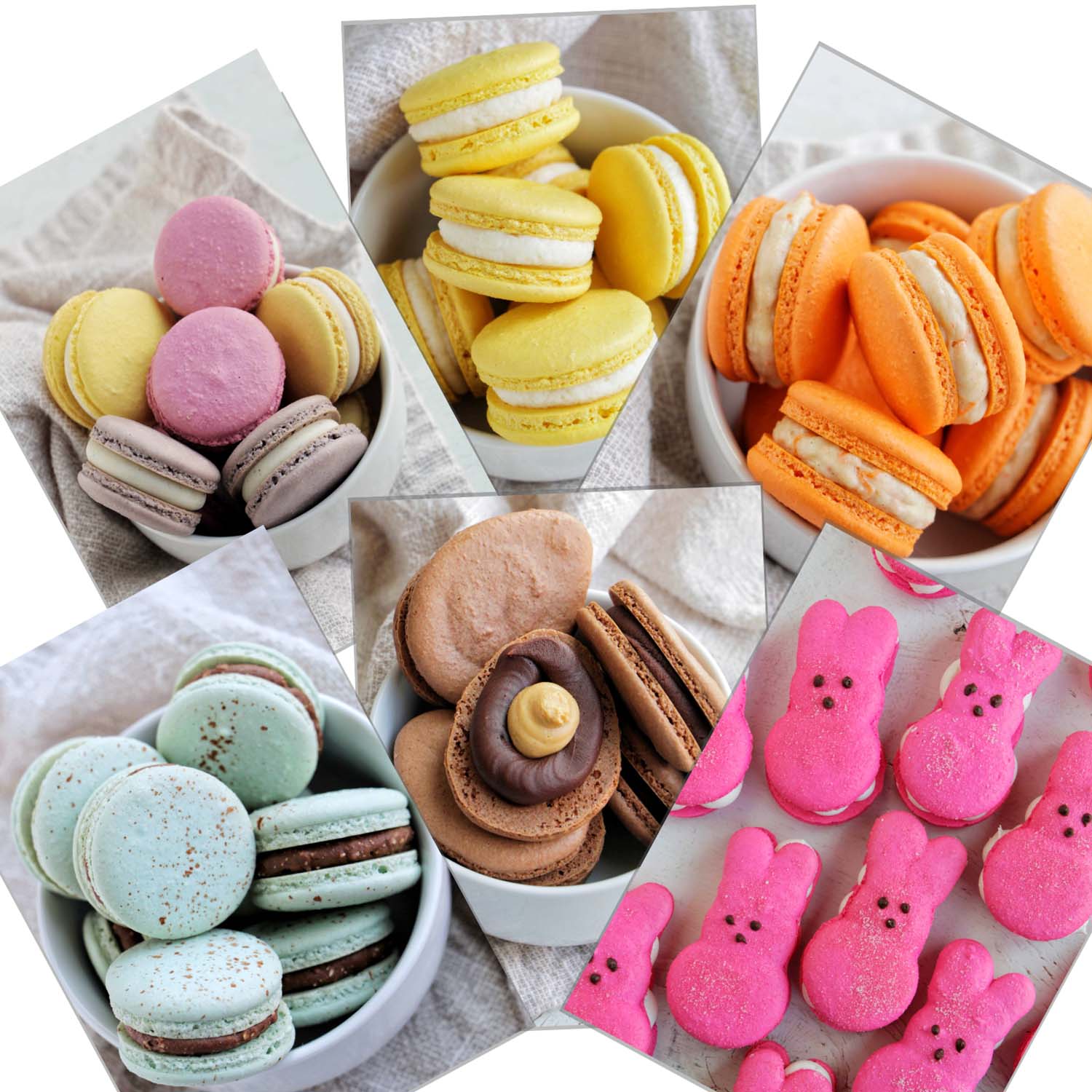Various brightly colored macarons.