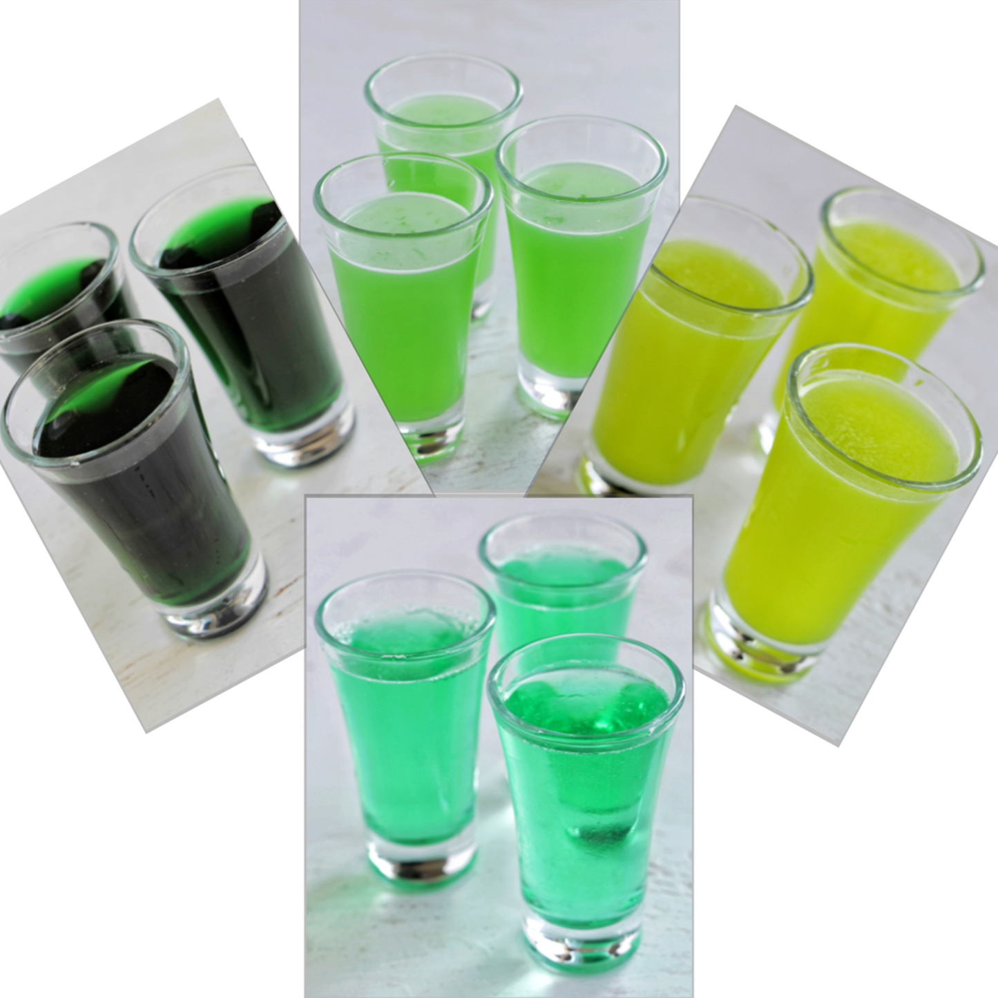 four green colored shots