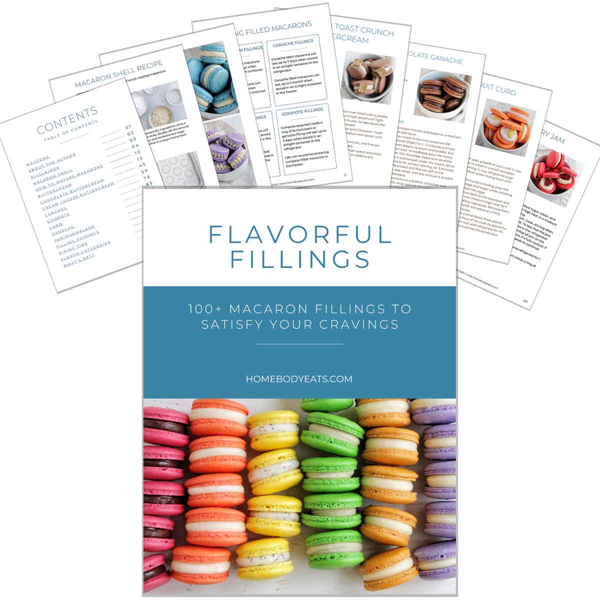 The Easter Macaron Fillings ebook pages and cover.