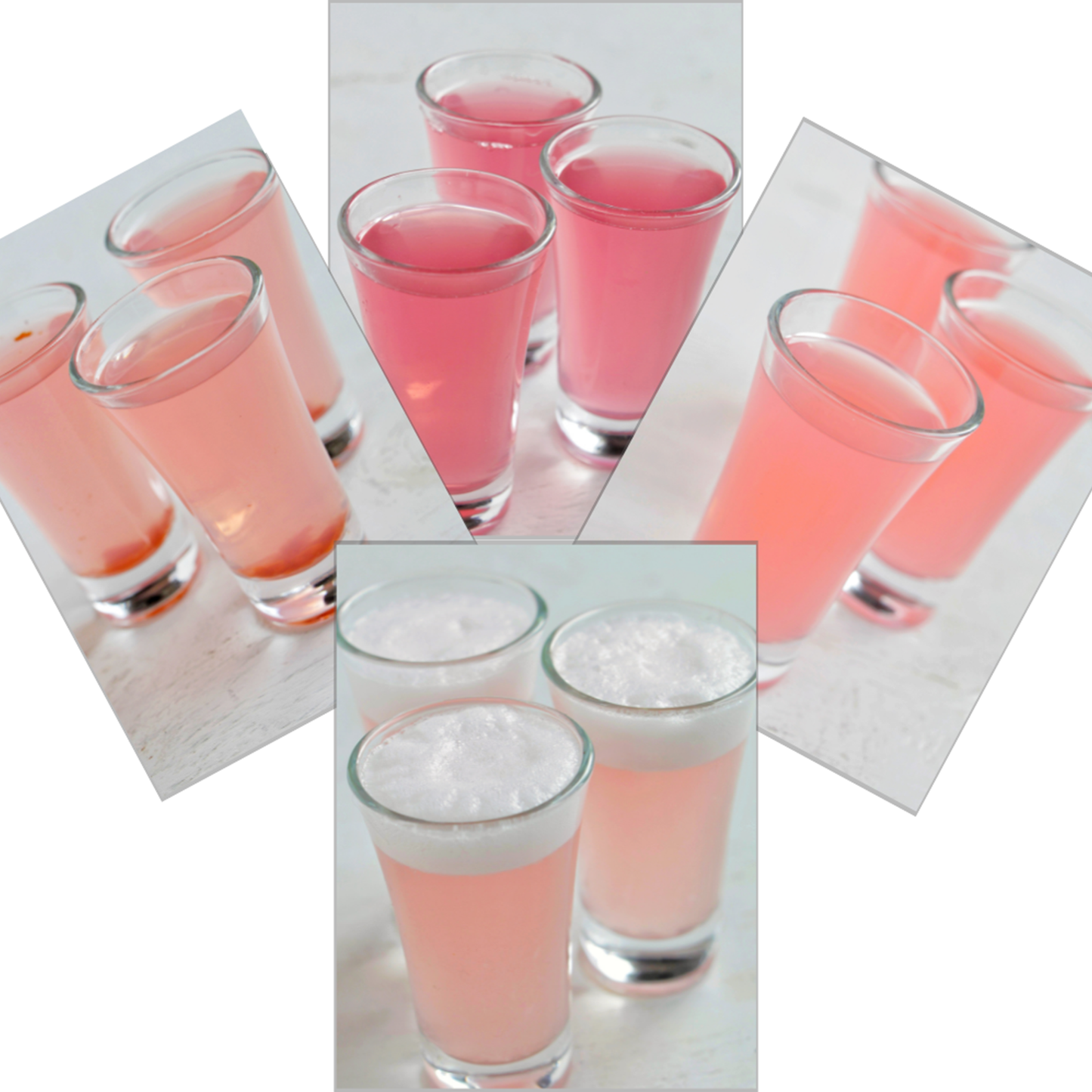 four pink colored shots