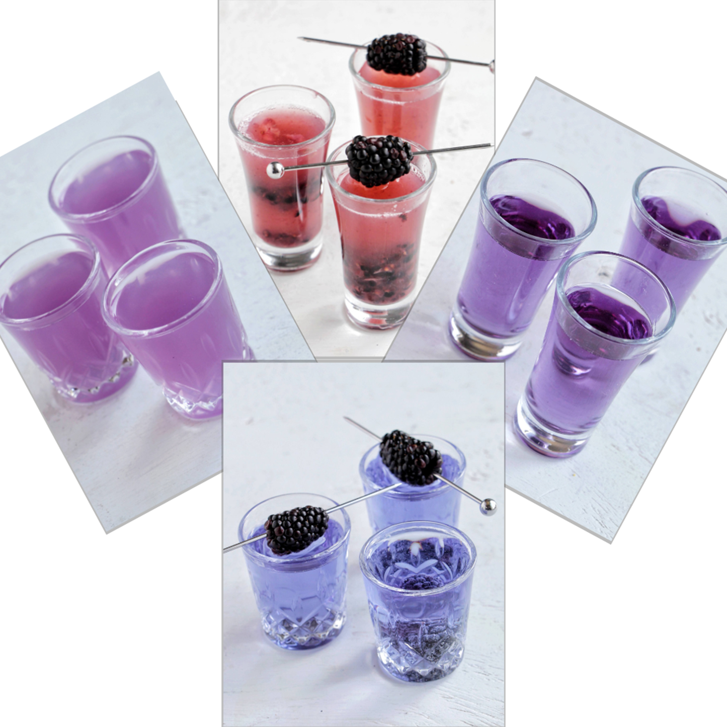 four purple colored shots