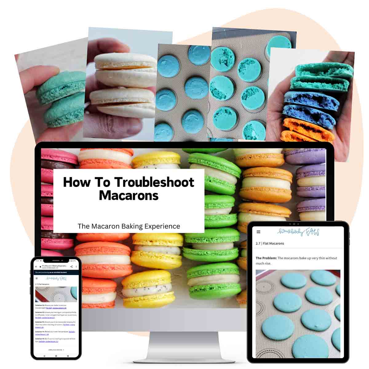 The Macaron Baking Experience How to Troubleshoot Macarons with images of failed macarons.