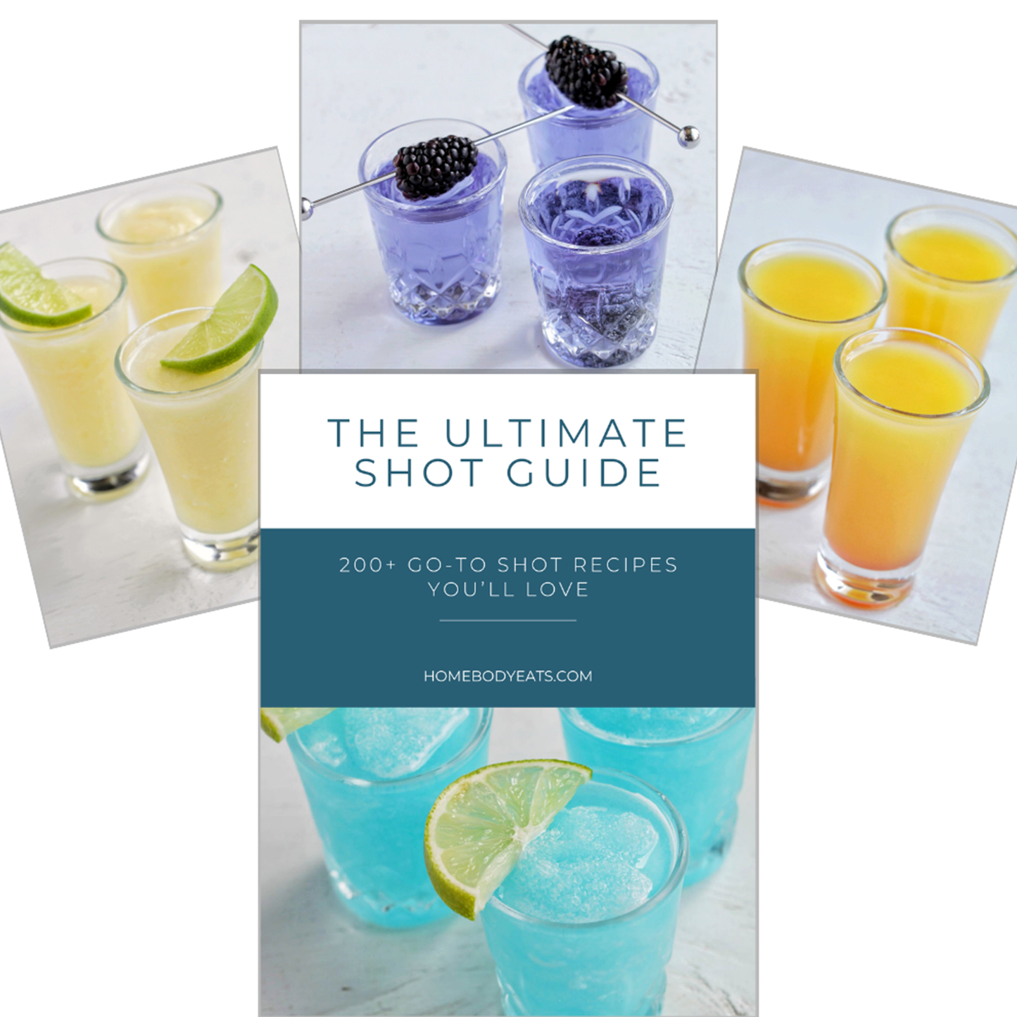 Ultimate Shot Guide ebook cover and three shots