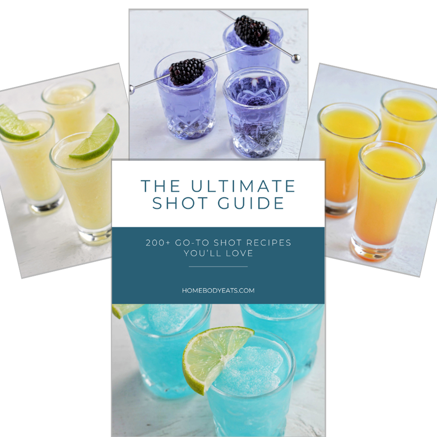 Ultimate Shot Guide ebook cover and three shots