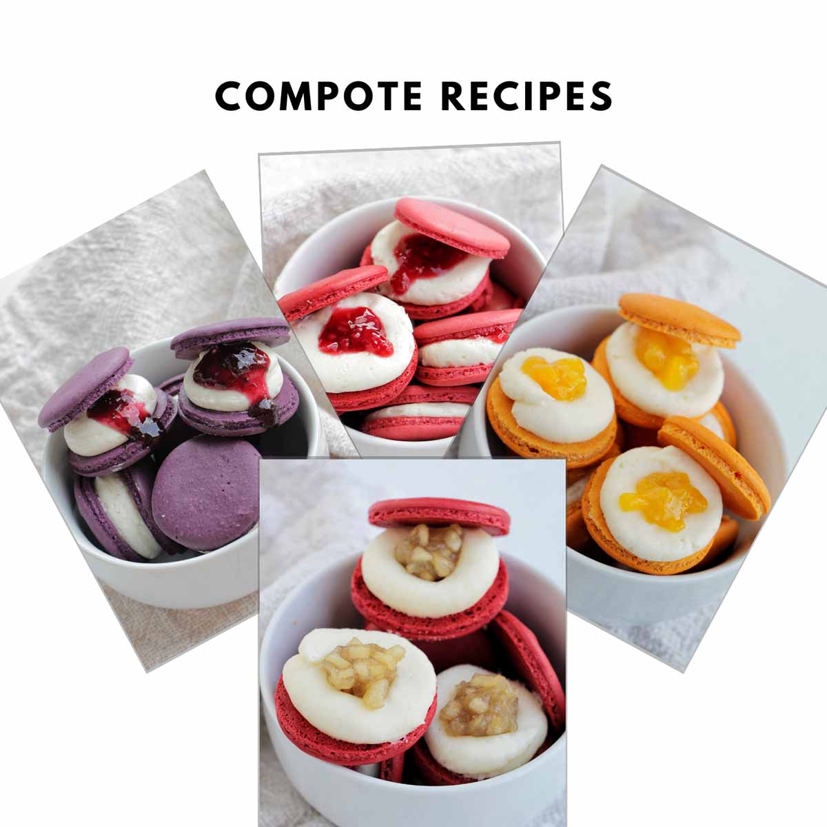 Various compote filled macarons.
