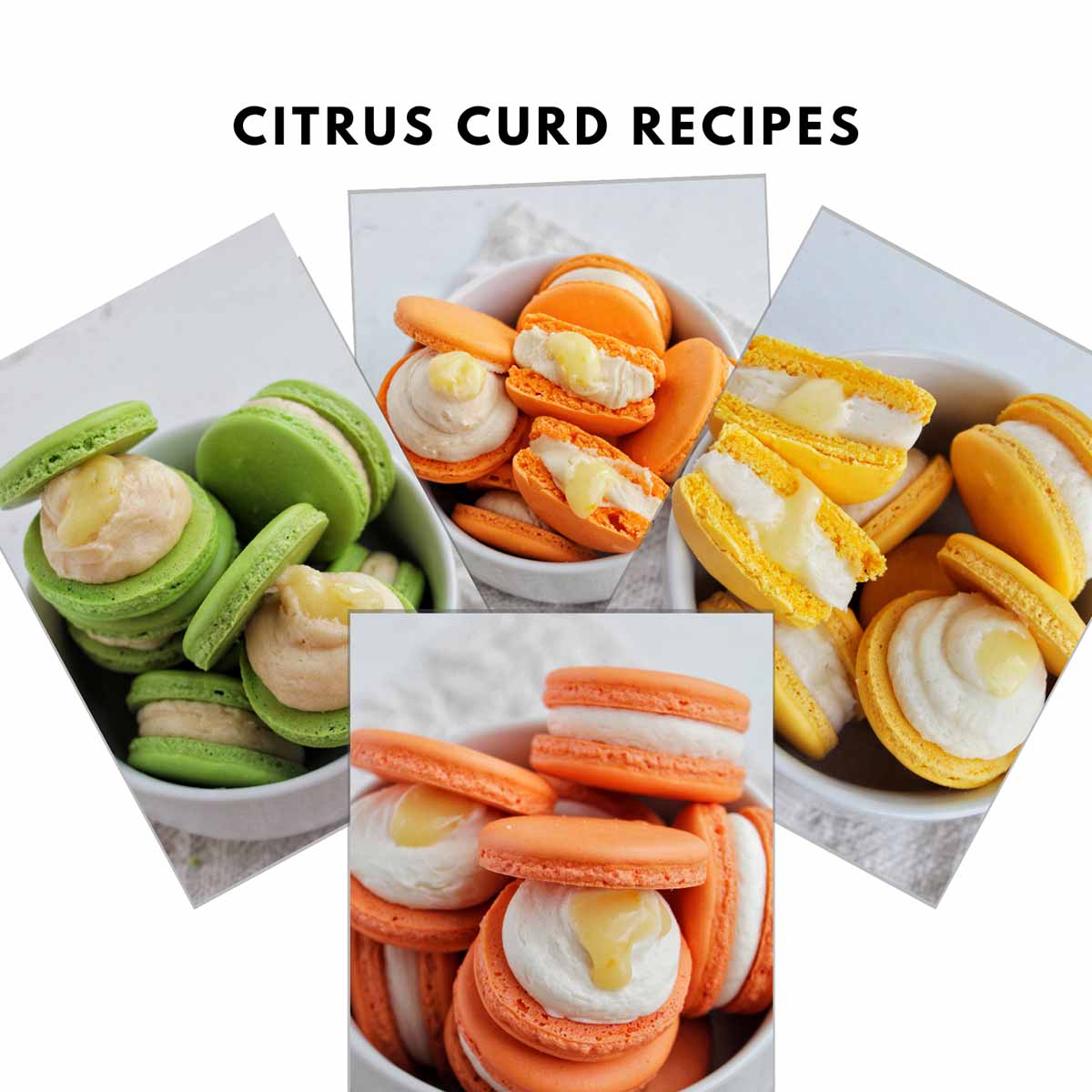 Various citrus curd filled macarons.