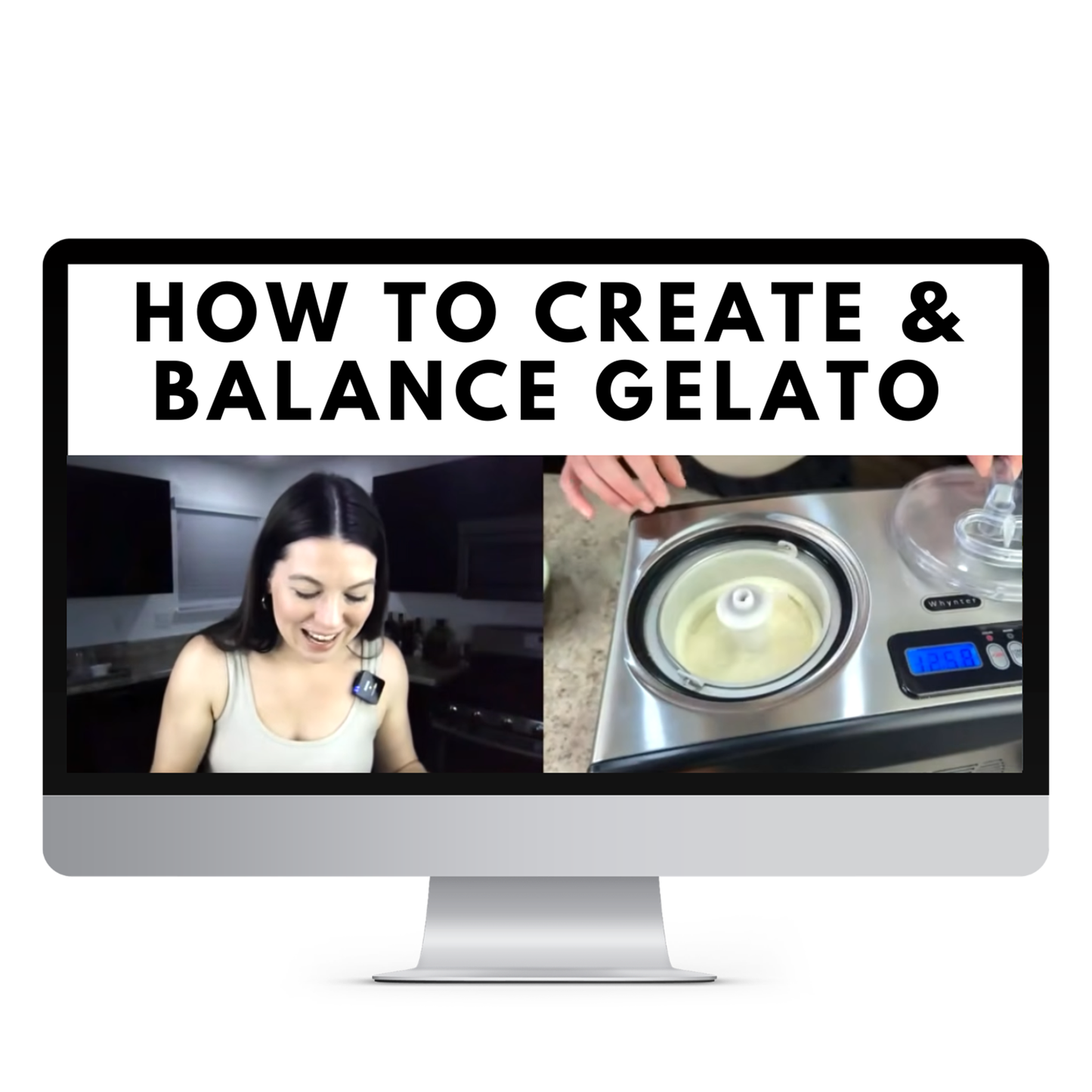 computer screen showing girl making gelato.