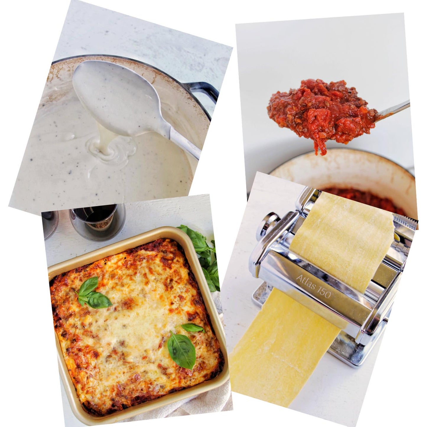 Pictures of lasagna ingredients promoting the Authentic Italian Lasagna course.