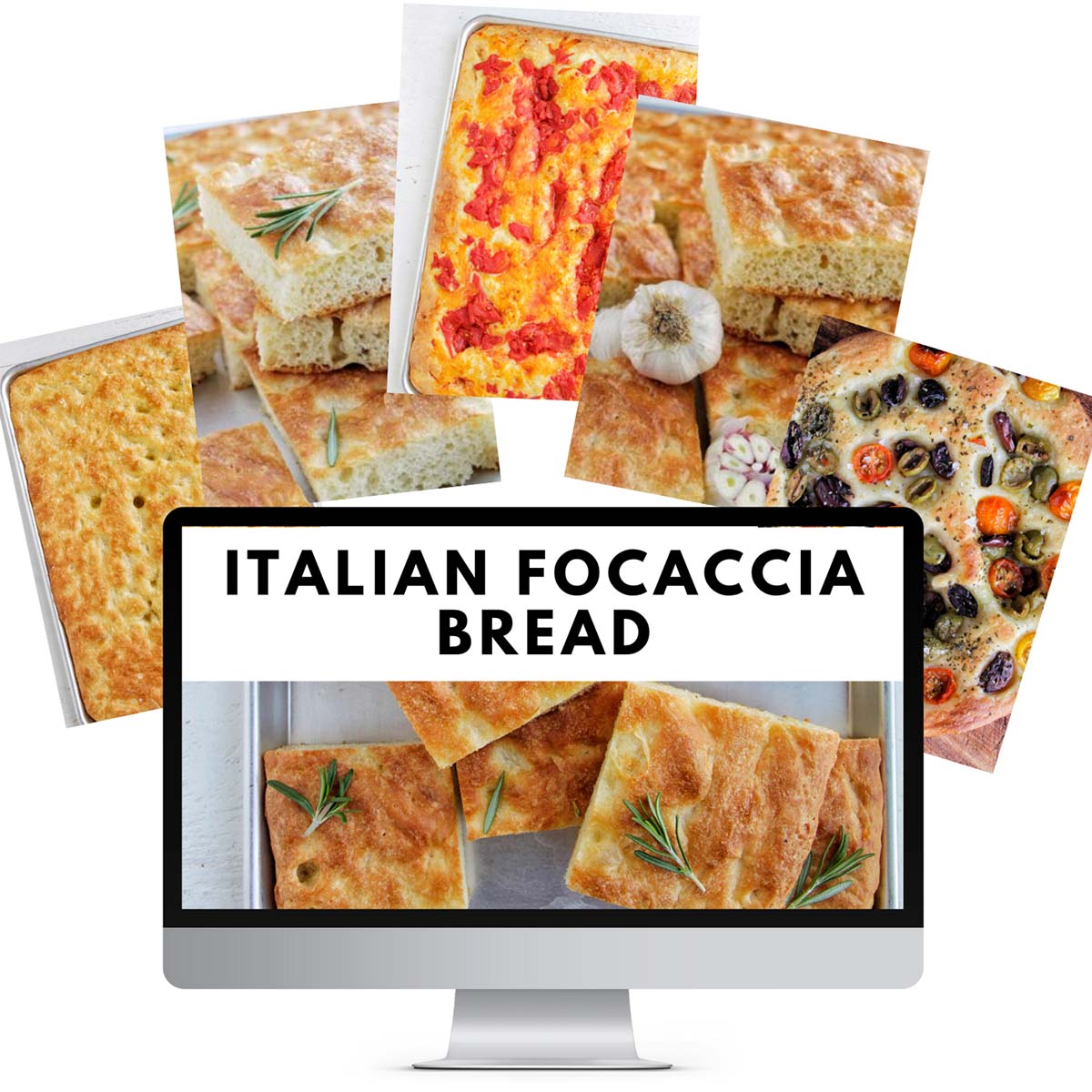 The Italian Focaccia Bread course cover with various types of focaccia bread.
