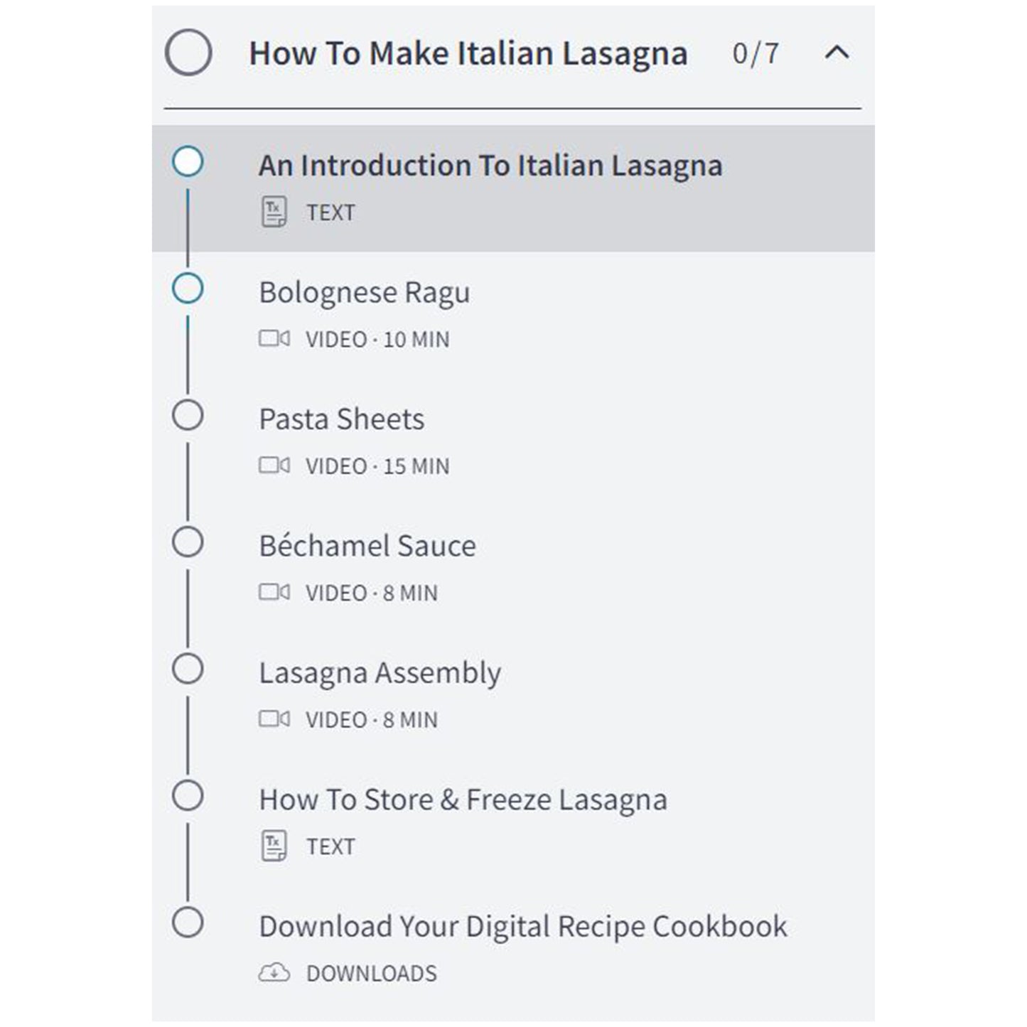 All lessons in the Authentic Italian Lasagna course.