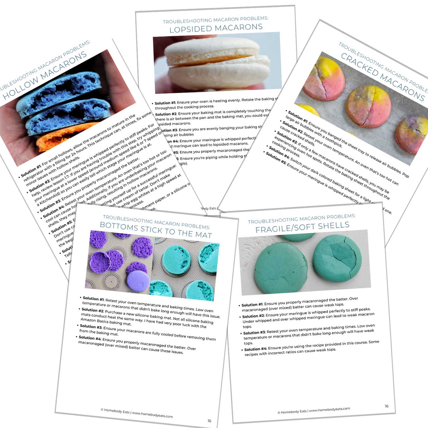 The Easter Macaron Fillings ebook pages on troubleshooting macarons.